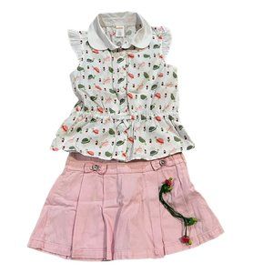 Gymboree Outlet "Tennis Match" Turtle Print Top & Pink Skort Set with Hair Ties